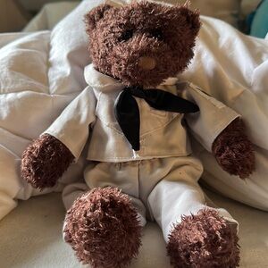 Gund dark brown fuzzy Navy teddy bear with removable clothes USA NAVY suit cute